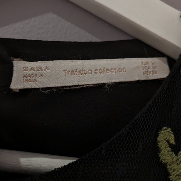 ZARA Plumetis Floral Camel Embroidered Black Mesh Mini Dress size M - Picture 7 of 12